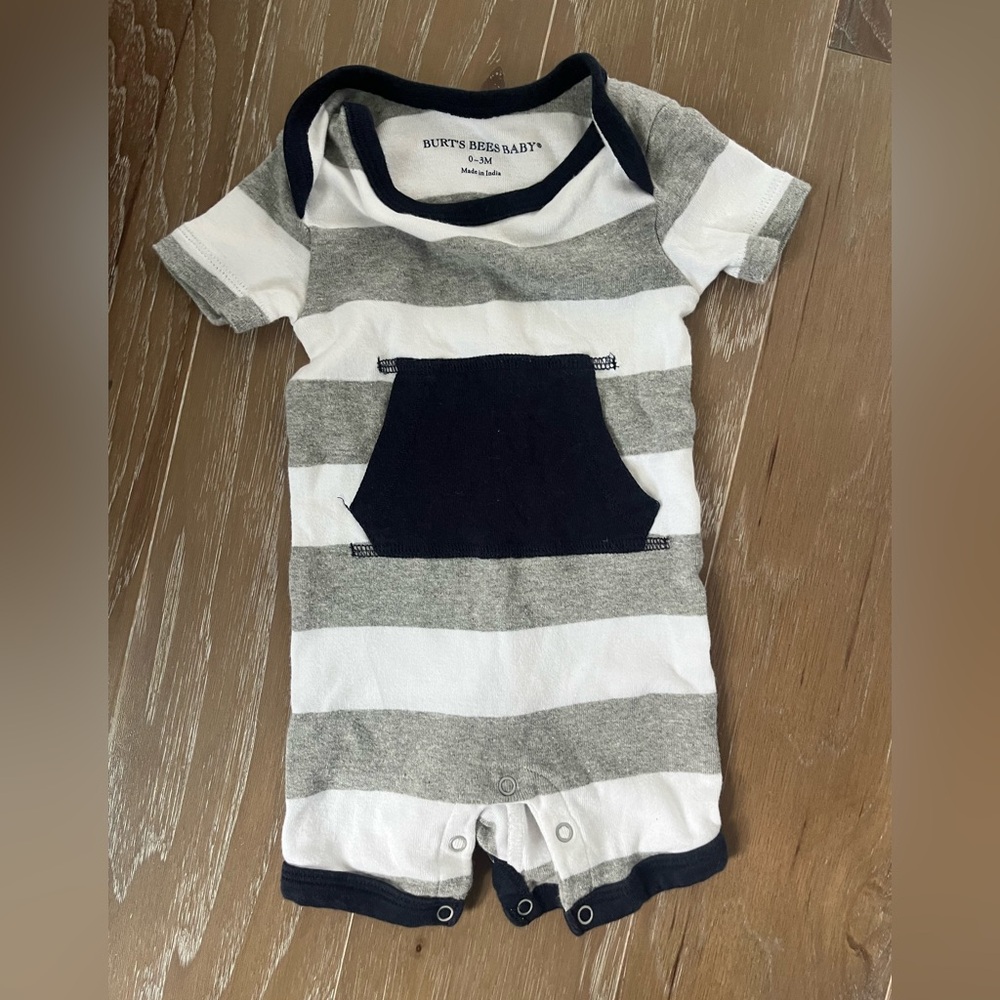 Burt's Bees Baby Gray and White Striped Romper